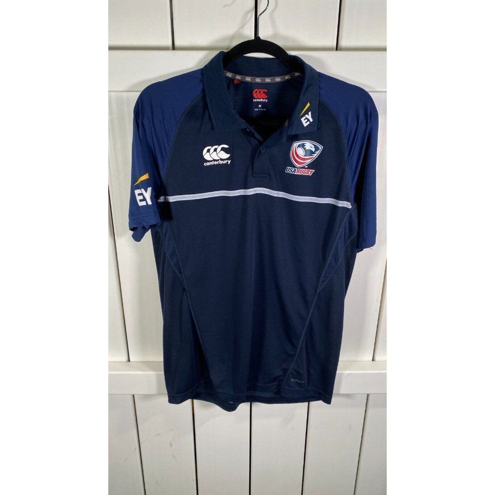 New Canterbury Men's Rugby Polo Shirt Blue Medium